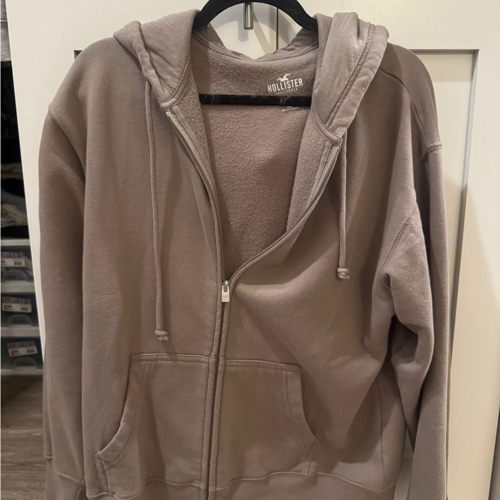 Hollister Women's Taupe Zip-Up Hoodie